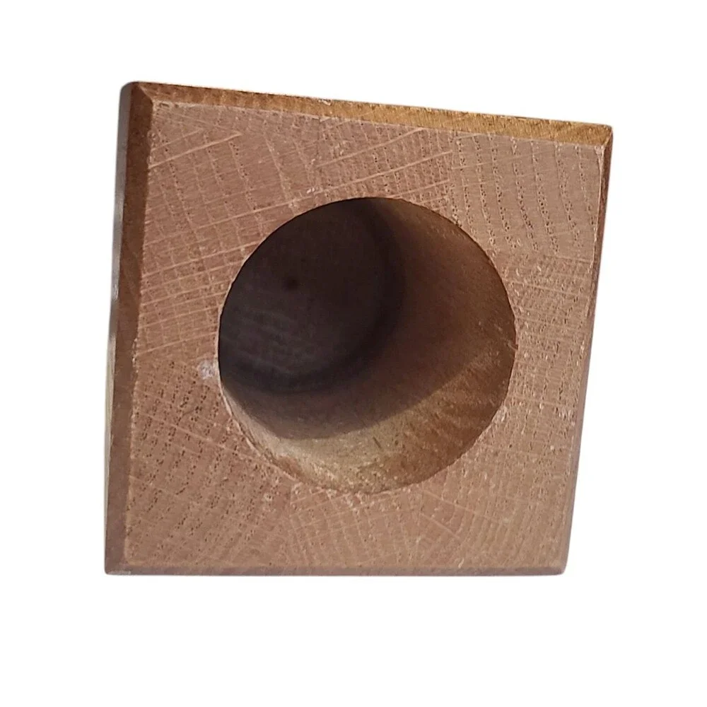 Vintage Handmade Wood Candle Holder Wooden Block MCM 4